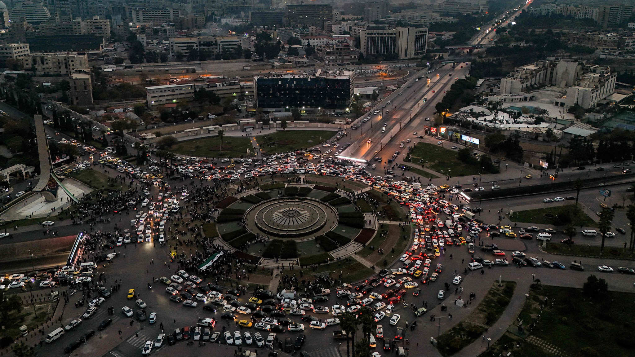 Traffic at Damascus' central Umayyad Square at sunset, December 10, 2024. /CFP