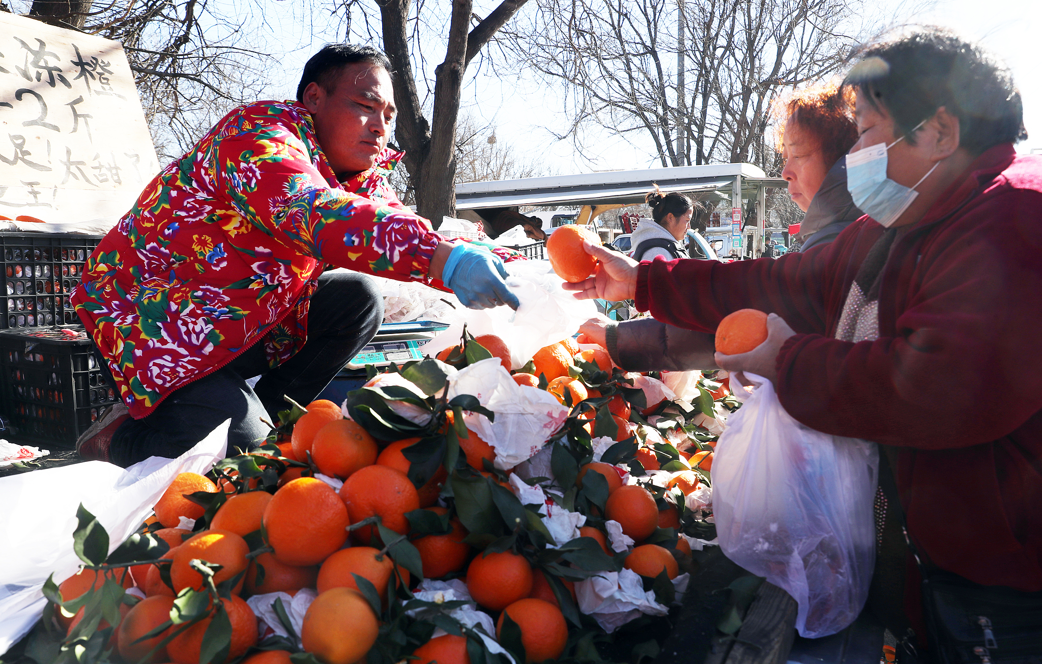 Shoppers buy mandarin oranges at a rural open-air market in Huoxian County, Tongzhou District, Beijing, December 2, 2024. /CFP