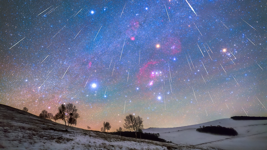 An image stack photo of the Geminid meteor shower, Chengde City, north China's Hebei Province, December 13, 2021. /CFP