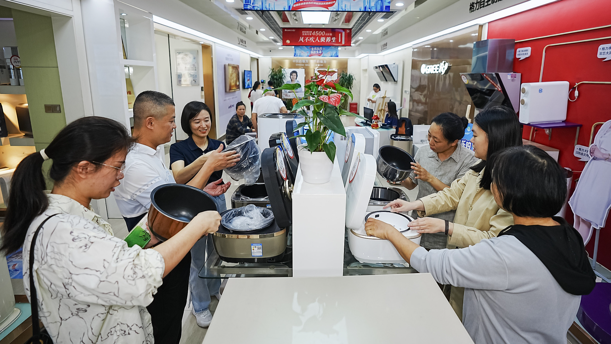 Shopping guides introduce consumers to home appliances in Fuzhou, southeast China's Fujian Province, November 15, 2024. /CFP