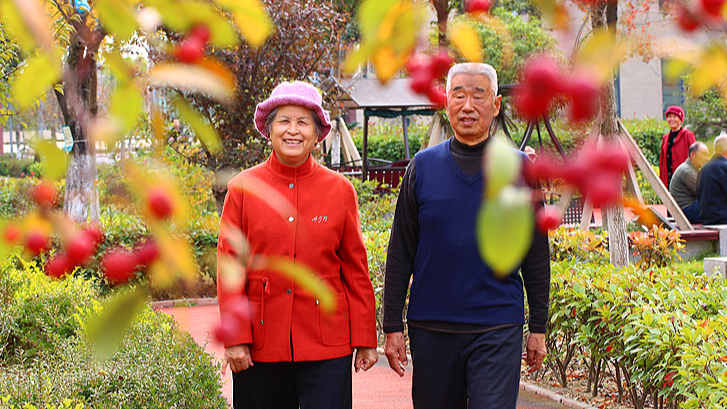 Retirees take a walk at an elderly care service community in Rizhao City, east China's Shandong Province, November 10, 2024. /CFP