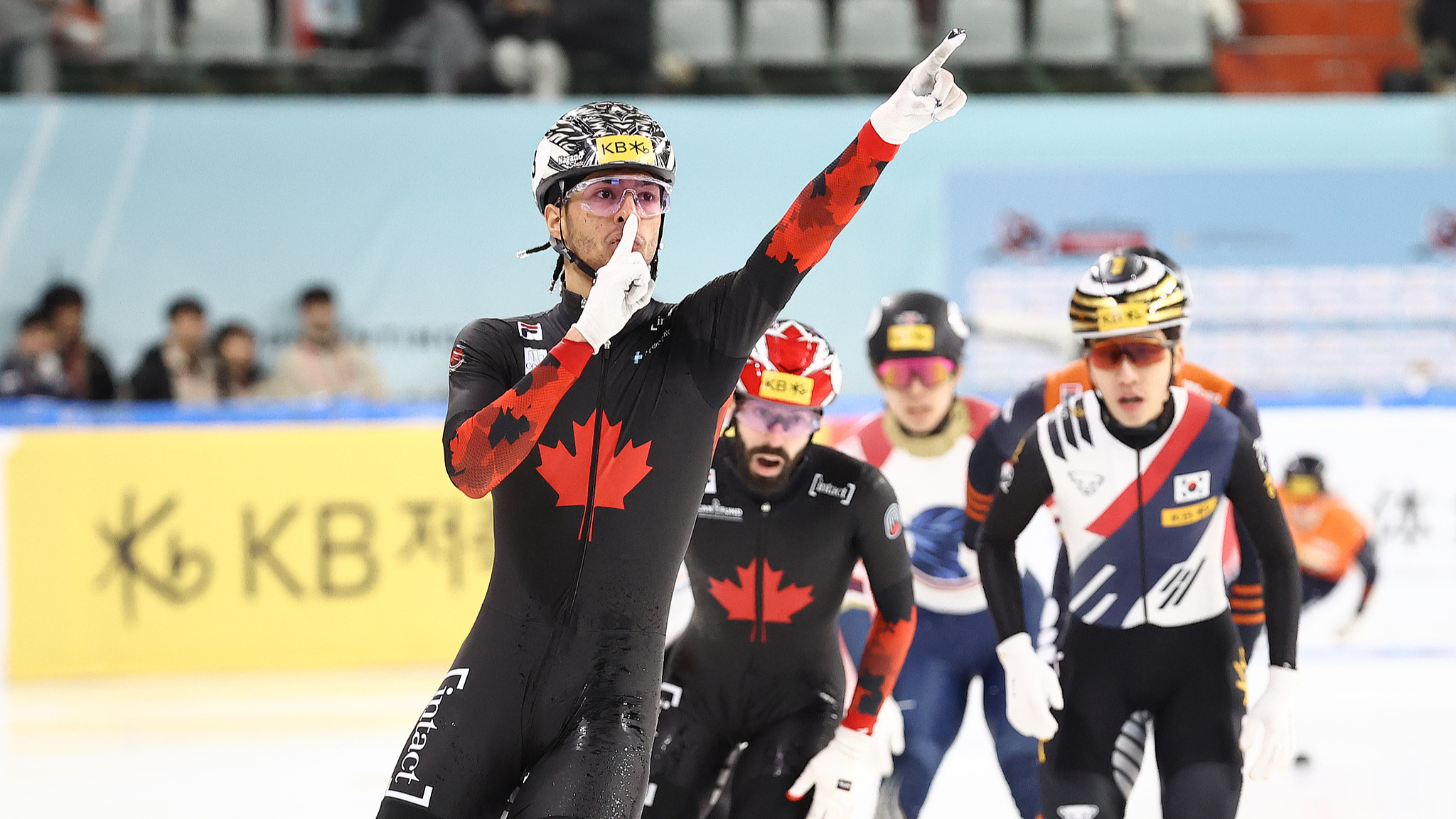 William Dandjinou of Canada after winning the Men 1500m Final A during the ISU Short Track World Tour in Seoul, South Korea, December 14, 2024. /CFP