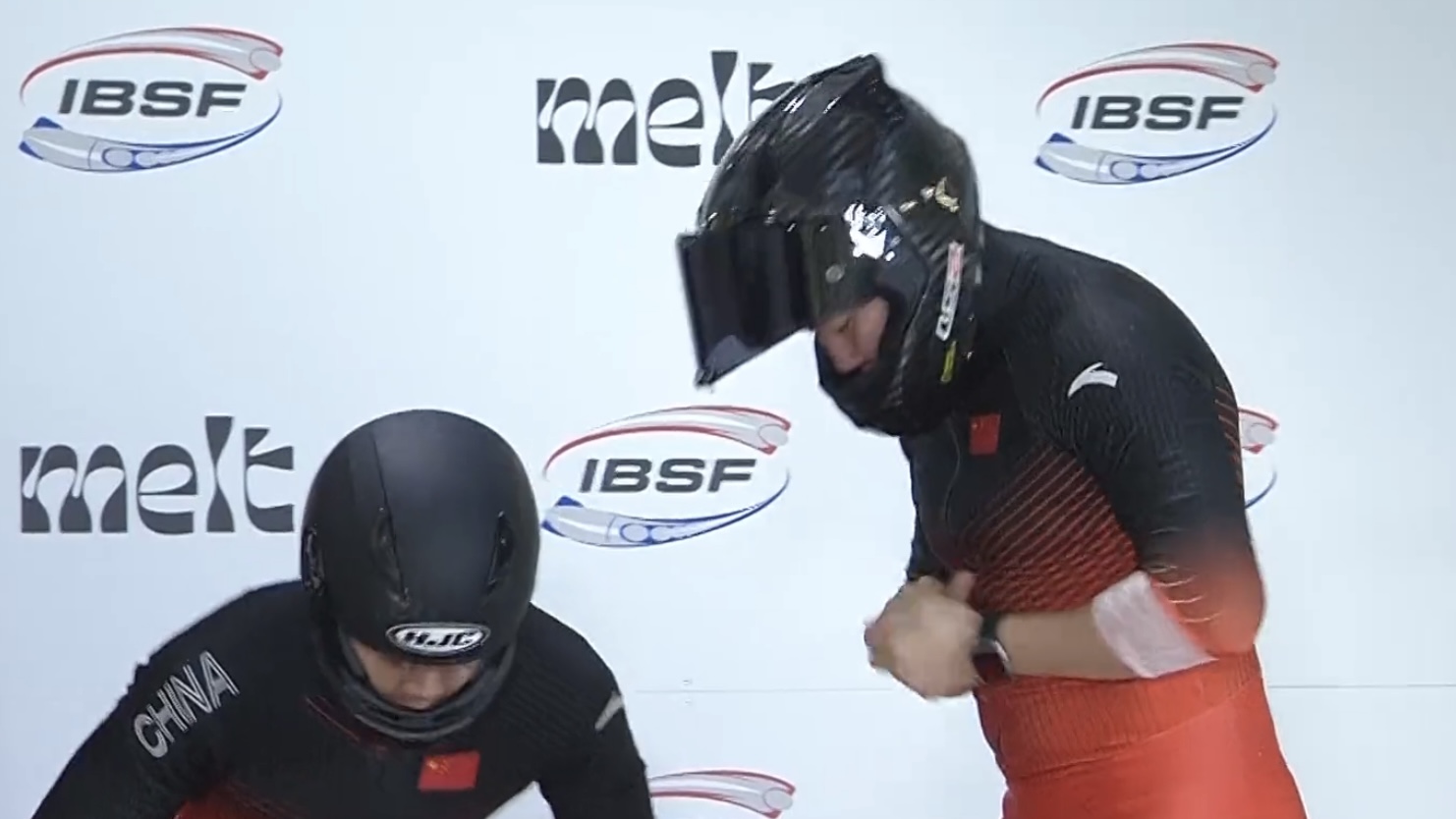 Li Chunjian and Shi Yaolong in action of the two-man bobsleigh at the IBSF World Cup in Sigulda, Lativa, December 14, 2024. / CFP