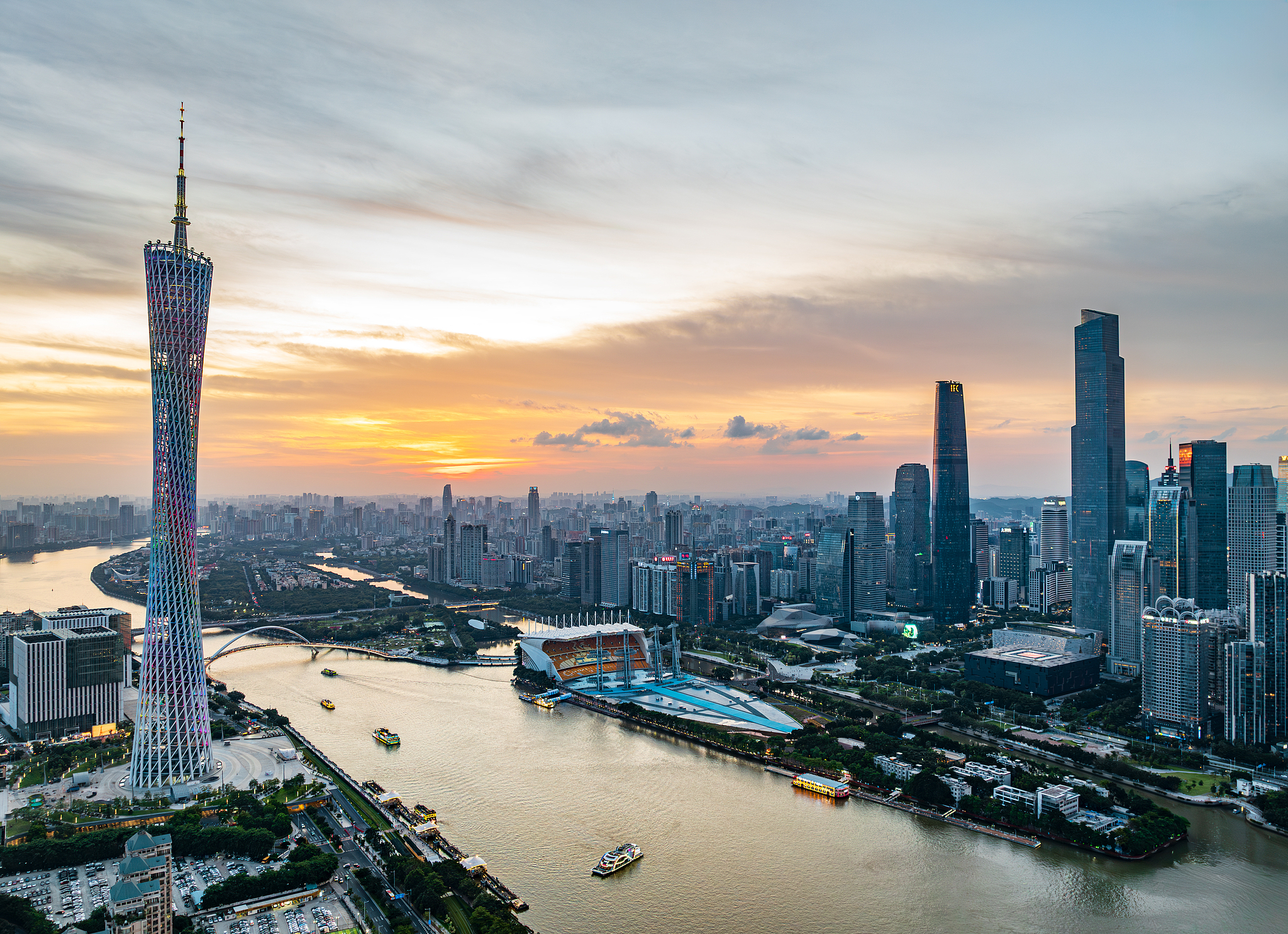 An aerial view of Guangzhou's urban architecture and cityscape. /CFP