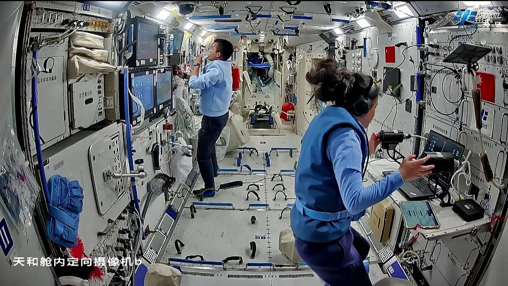 The Shenzhou-19 crew working at the China Space Station. /CMSA