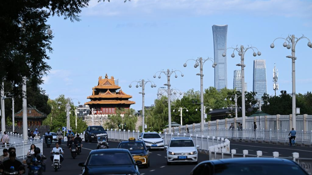 A turret of the Palace Museum and the skyscrapers of the Central Business District (CBD) in Beijing, capital of China, May 31, 2024. /Xinhua