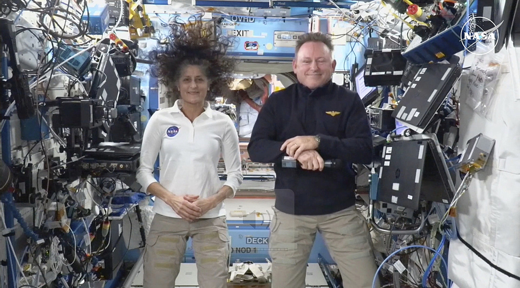 NASA astronauts Suni Williams and Butch Wilmore are seen during a press conference from the International Space Station on Friday, Sept. 13, 2024. /CFP