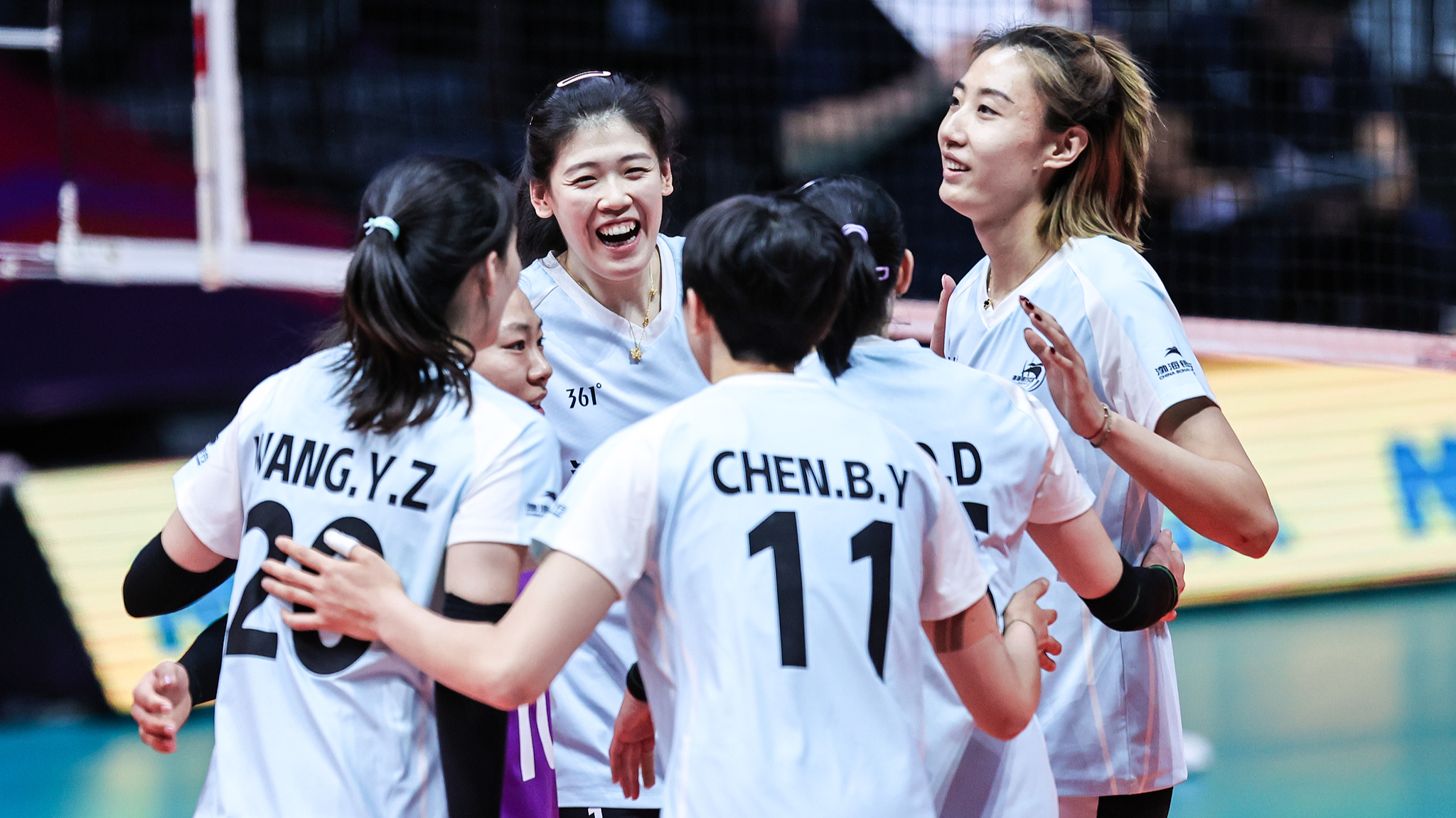 Tianjin Bohai Bank players celebrate during the game against Numia Vero Volley Milano, Hangzhou, December 18, 2024. /CFP