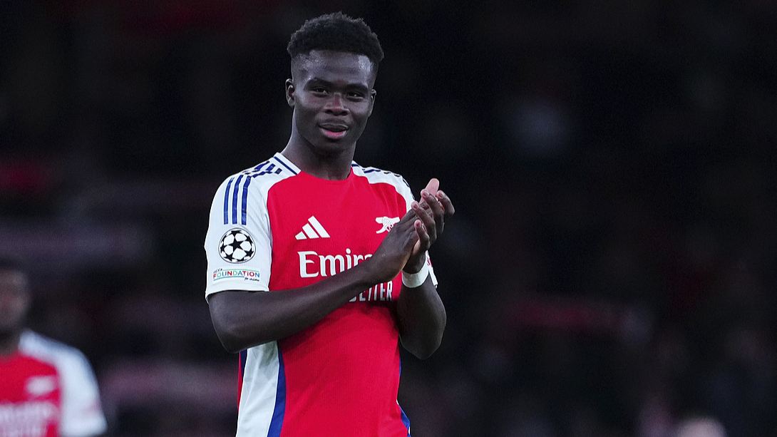 Arsenal's Bukayo Saka claps after a Champions League match against Monaco in London, UK, December 11, 2024. /CFP