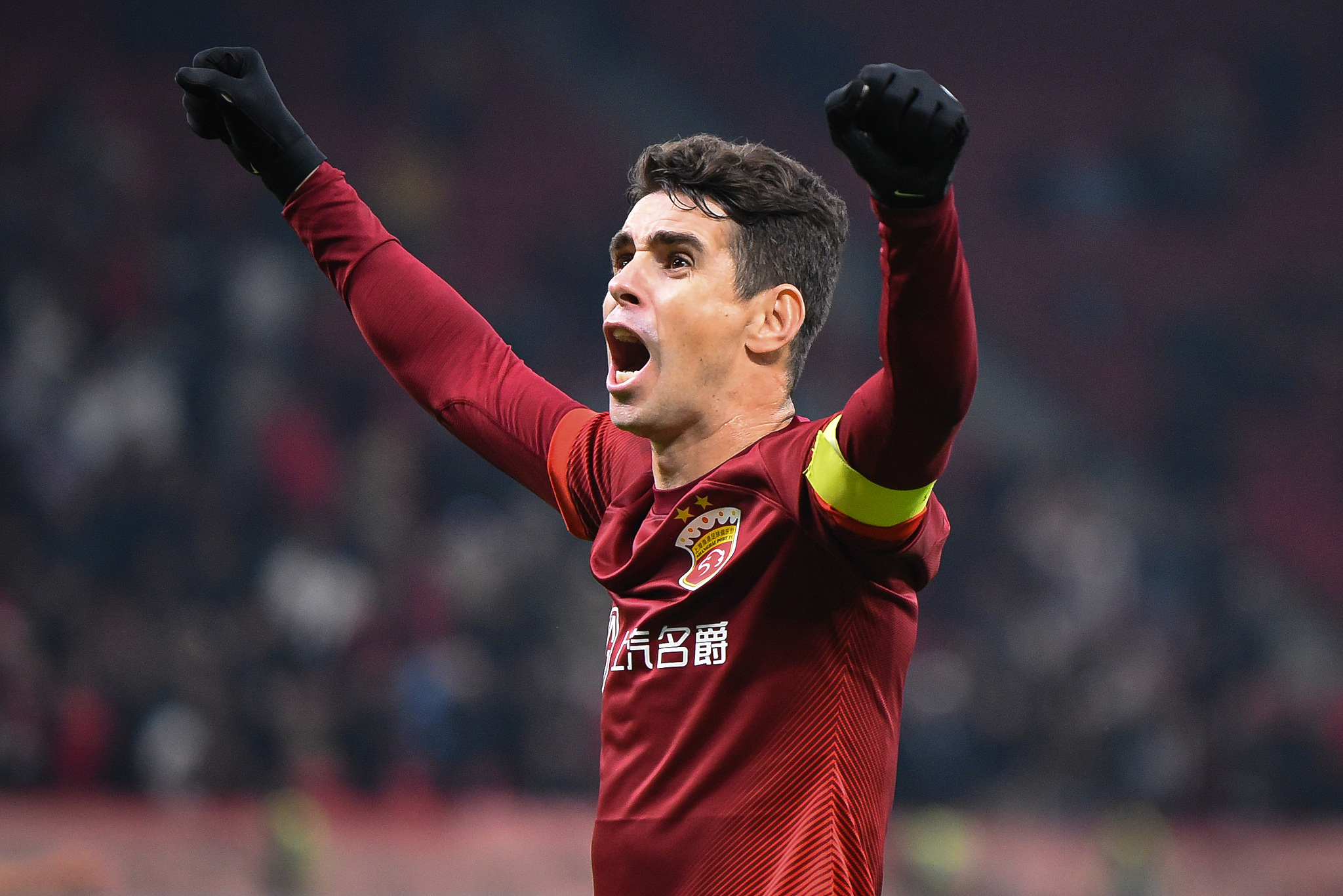 Shanghai Port captain Oscar celebrates after scoring a goal against South Korean side Gwangju in an Asian Football Confederation (AFC) Champions League Elite match in east China's Shanghai Municipality, December 3, 2024. /CFP