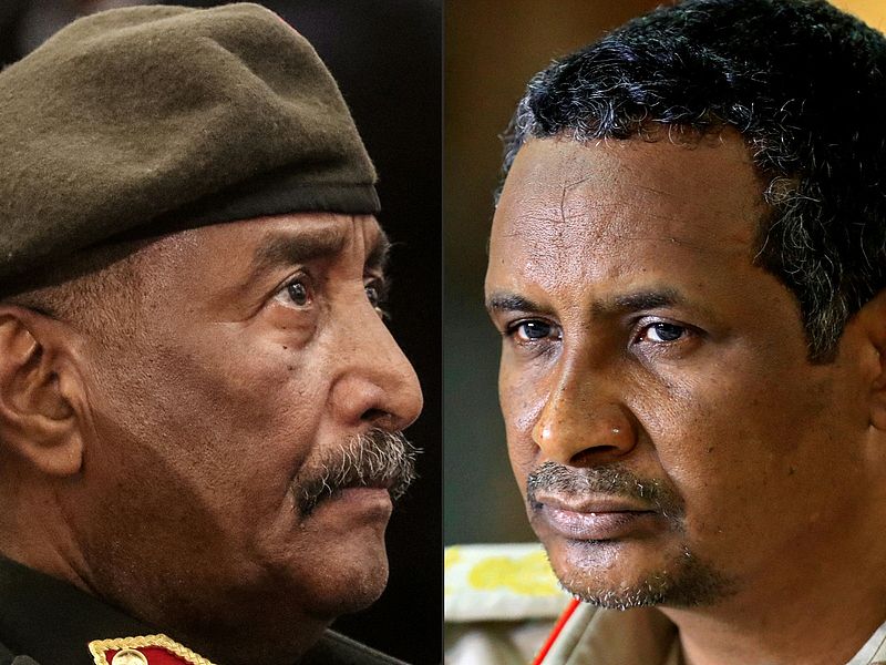 Sudan's Sovereign Council Chairman and Armed Forces Commander-in-Chief Abdel Fattah al-Burhan (L) and and Sudan's paramilitary Rapid Support Forces commander, General Mohamed Hamdan Daglo (Hemedti). /CFP