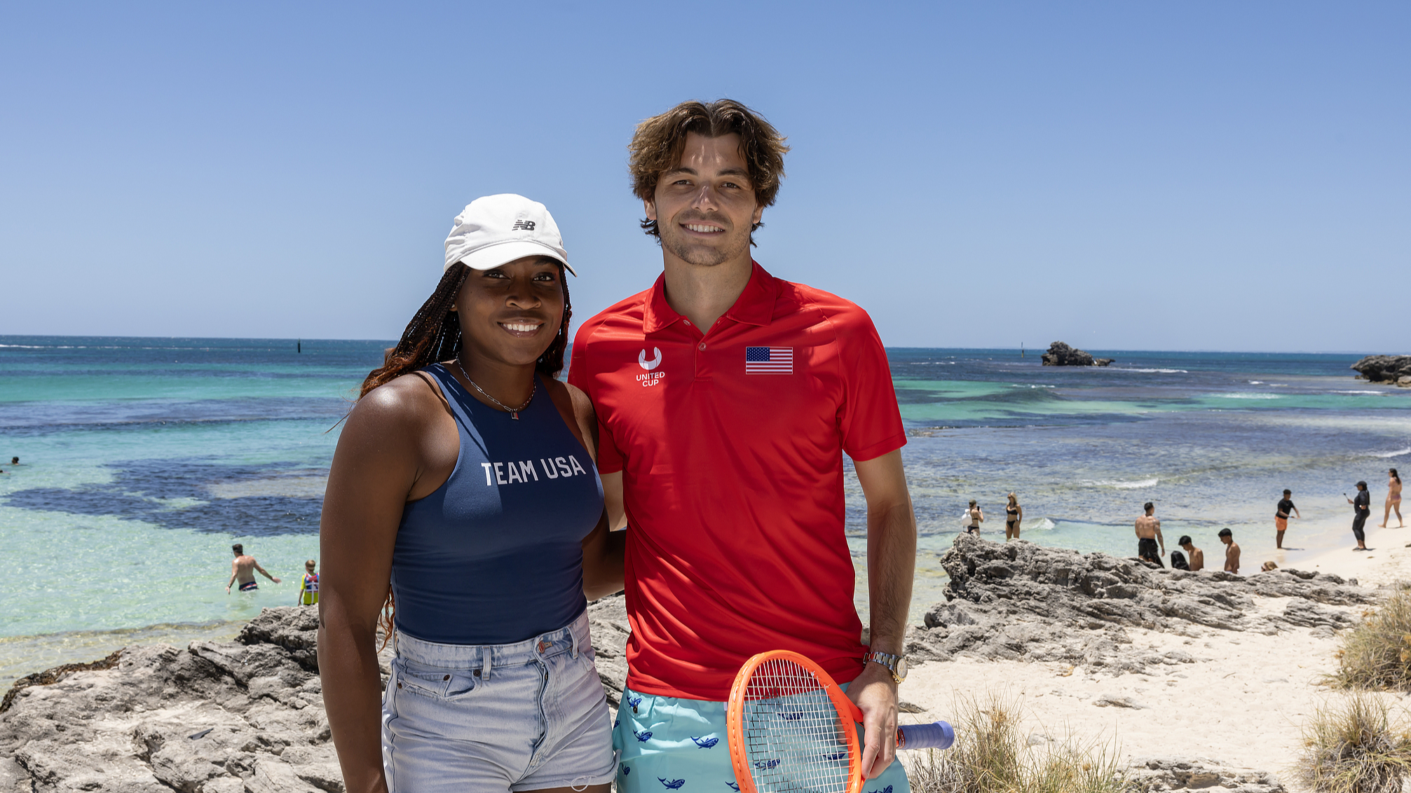 Coco Gauff (L) and Taylor Fritz visit Western Australia's iconic Rottnest Island, December 26, 2024. /CFP