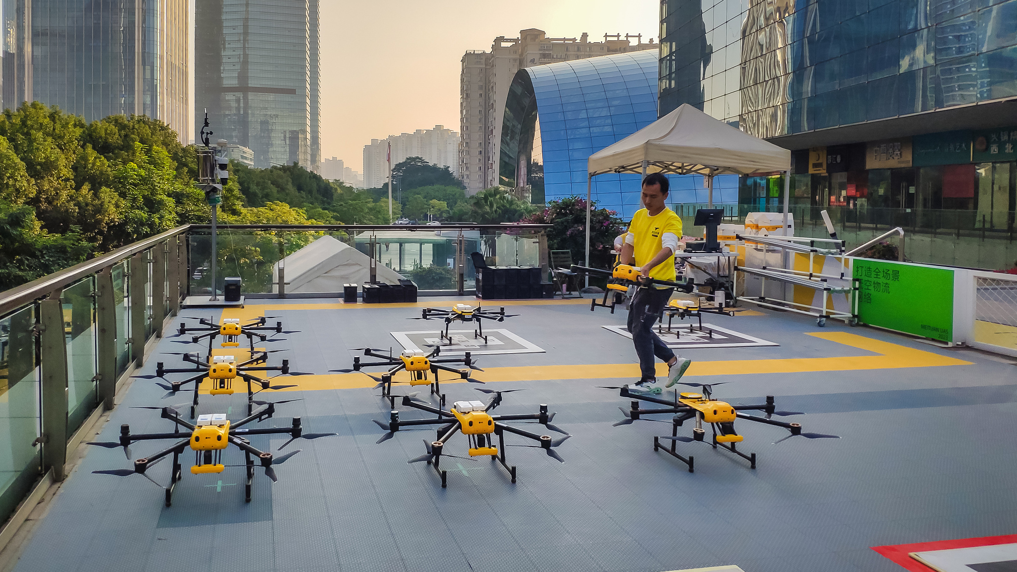 Multiple drones on standby for delivery in Shenzhen City, south China's Guangdong Province, December 2, 2023. /CFP