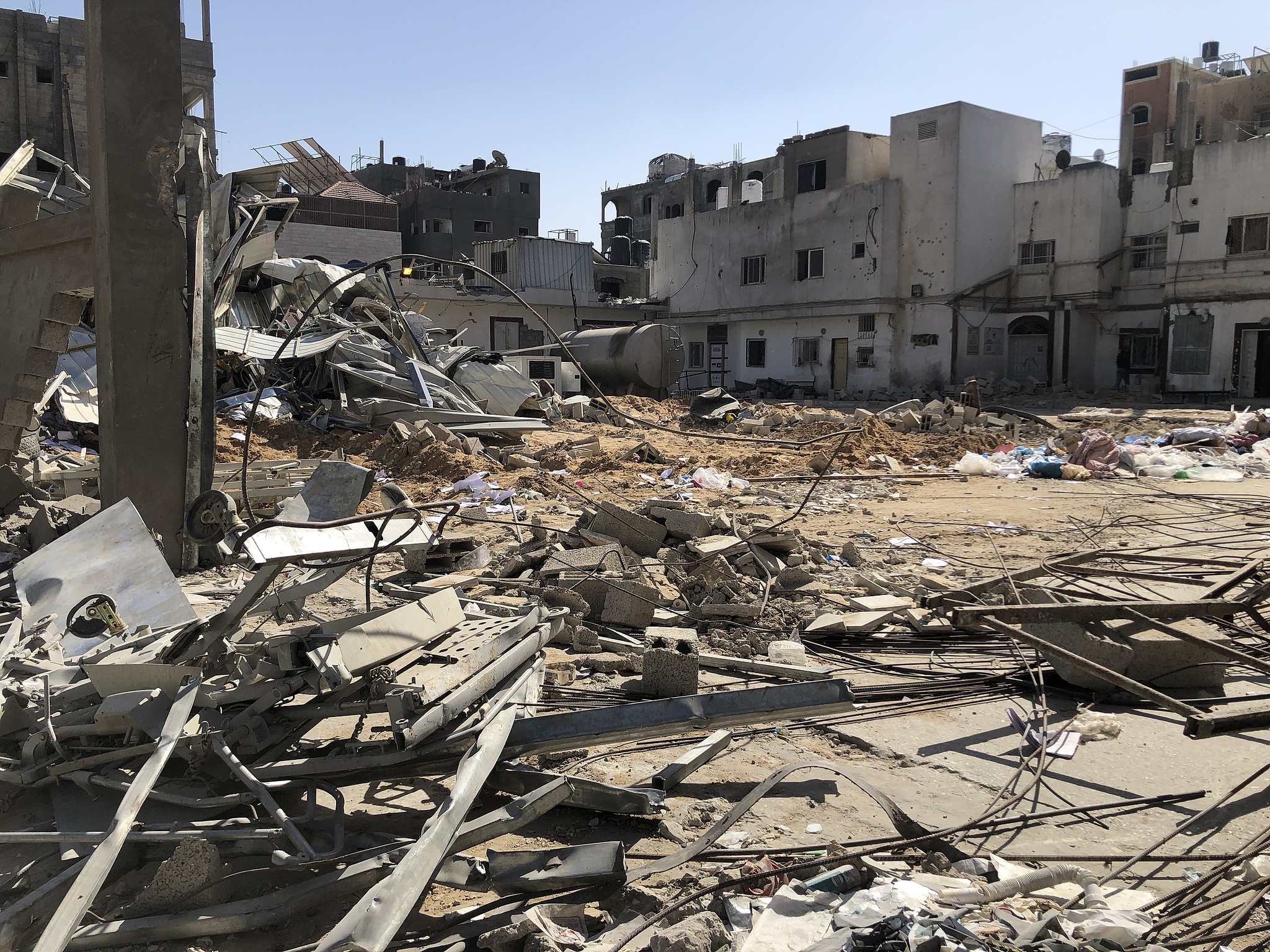 A view of destruction following an Israeli attack on the courtyard of Kamal Adwan Hospital and its surrounding buildings in Beit Lahia, Gaza on December 25, 2024. /CFP