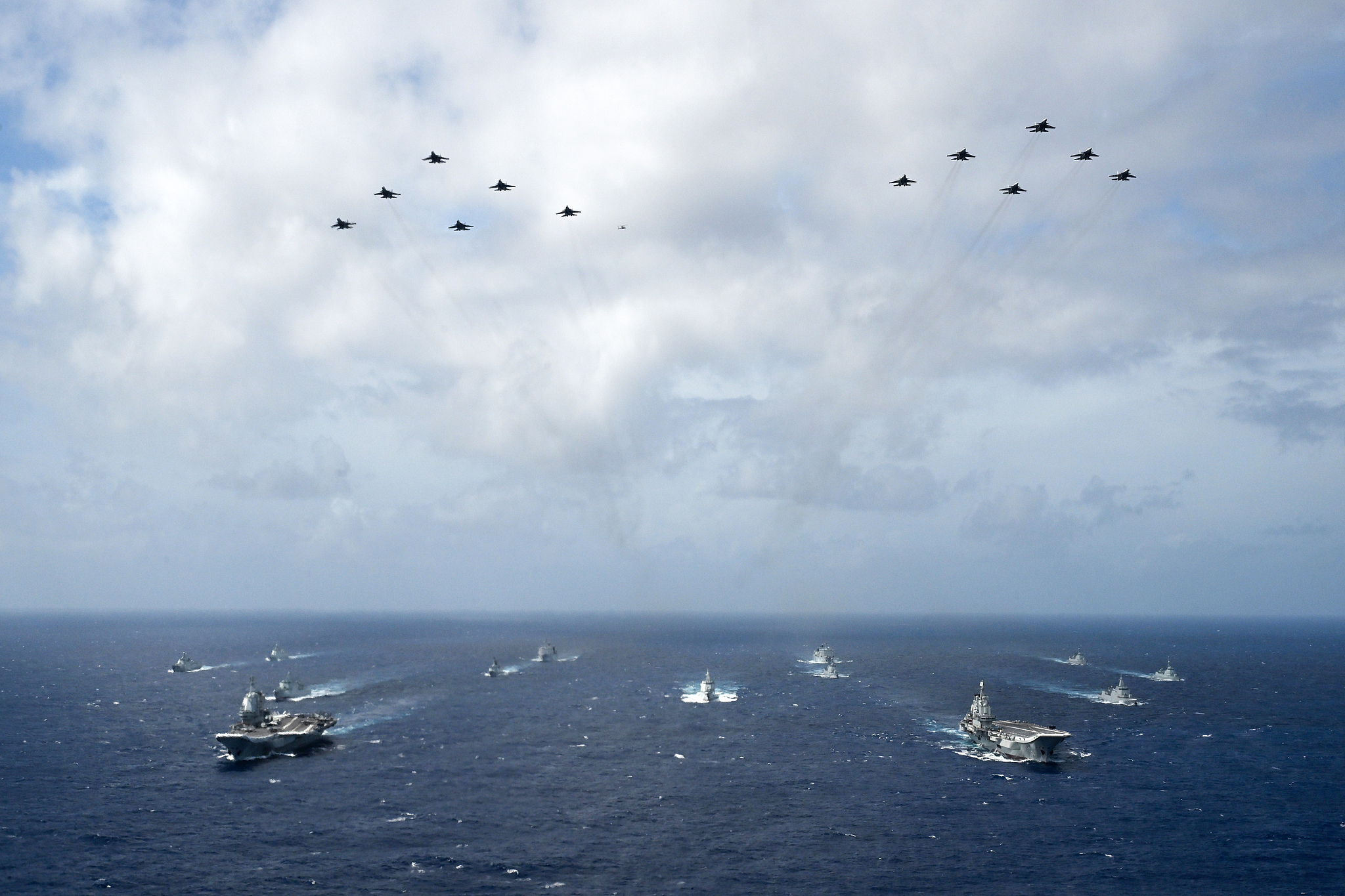 Aircraft carriers Liaoning and Shandong carry out a dual-carrier formation exercise, October 21, 2024. /CFP