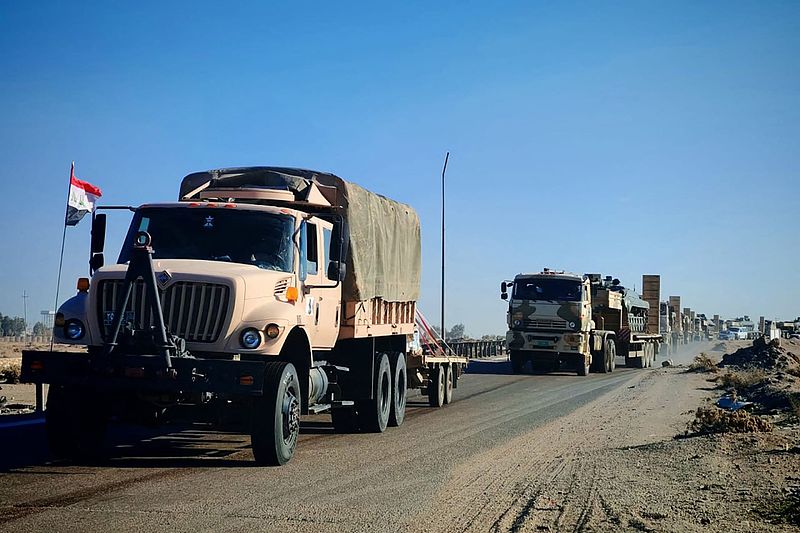 A handout picture released by the Iraq's Defence Ministry shows Iraqi military equipment being transported towards the border with Syria, December 2, 2024. /CFP