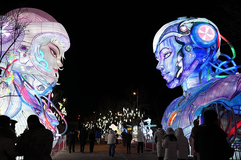 Various giant lanterns from Zigong City are seen on display at Wenyuhe Park in Beijing, December 28, 2024. /CFP