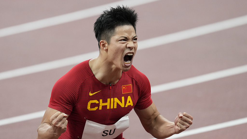 Su Bingtian of Team China wins his men's 100m semi-final on day nine of the Tokyo 2020 Olympic Games at Olympic Stadium in Tokyo, Japan, August 01, 2021. /CFP