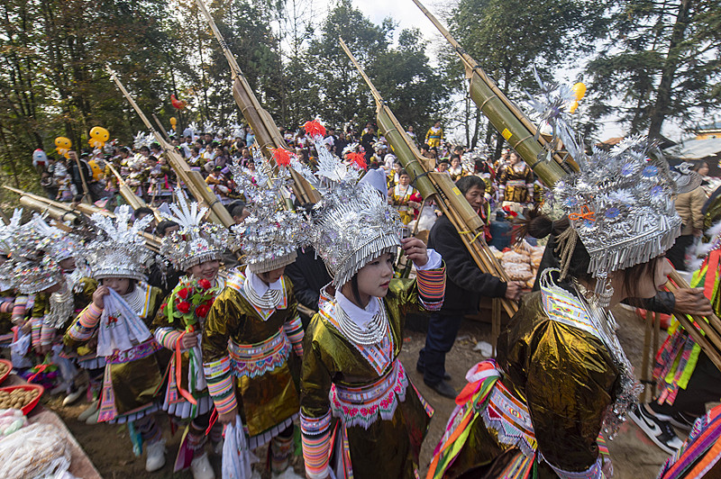 Miao people gather to celebrate the Lusheng Festival in Congjiang County, Guizhou Province, December 29, 2024. /CFP