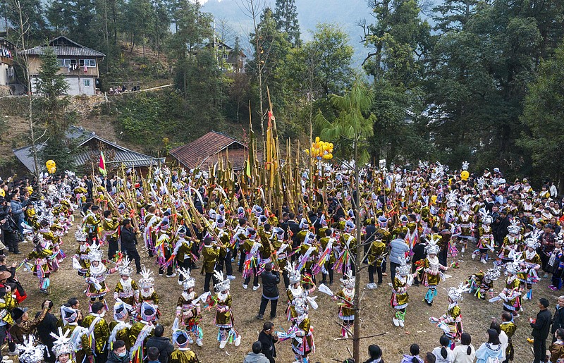 Miao people gather to celebrate the Lusheng Festival in Congjiang County, Guizhou Province, December 29, 2024. /CFP