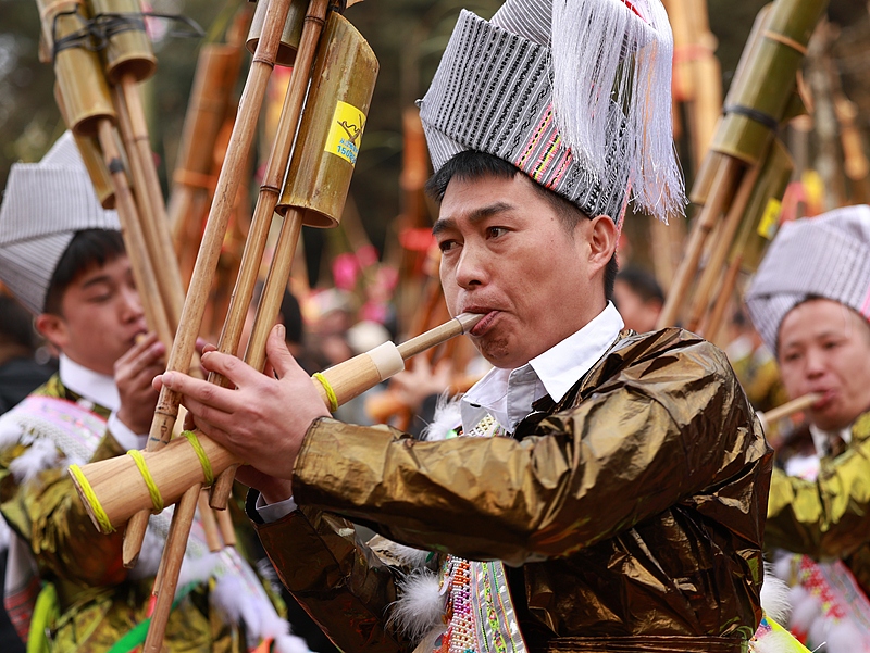 Miao people gather to celebrate the Lusheng Festival in Congjiang County, Guizhou Province, December 29, 2024. /CFP