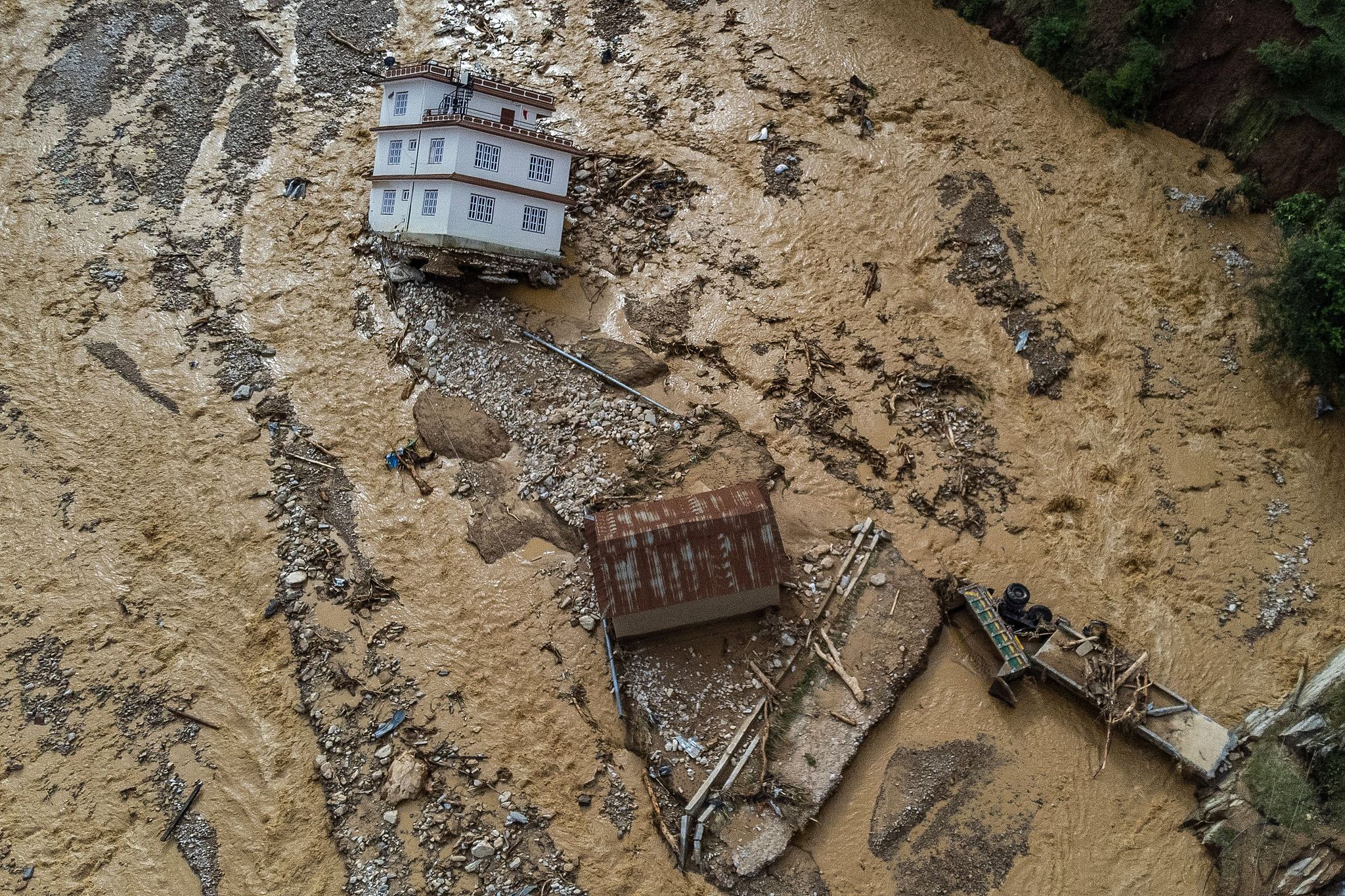 The area affected by monsoon flooding in Roshi village of Kavre district, Nepal, September 30, 2024. /CFP