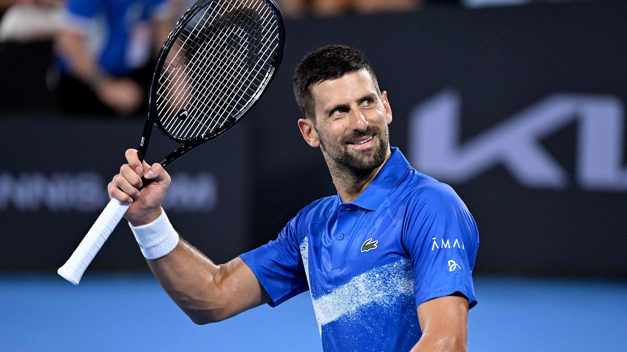 Novak Djokovic celebrates winning his men's singles match against Australia's Rinky Hijikata at the Brisbane International in Brisbane, December 31, 2024. /CFP