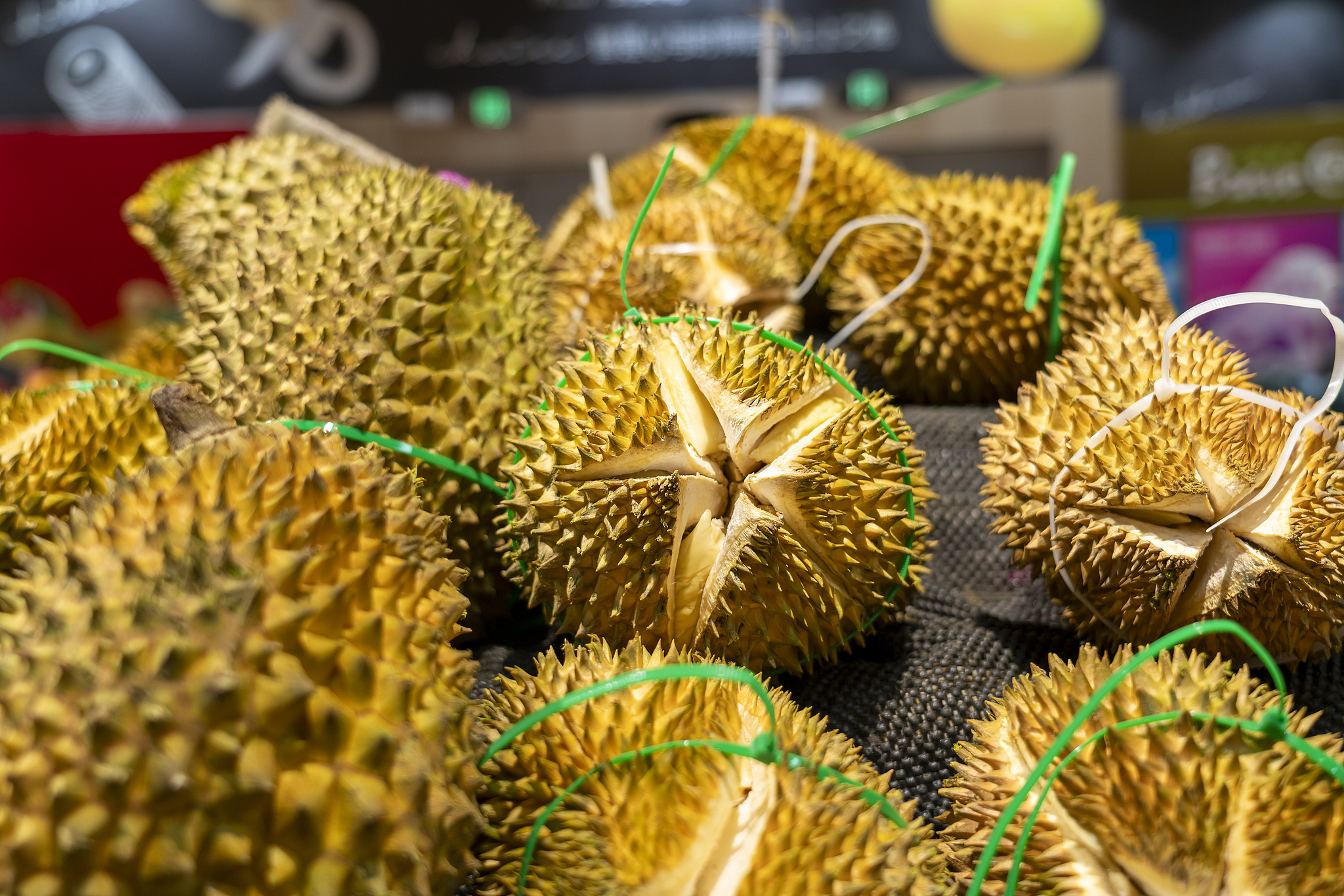 Durians imported from Thailand, in a supermarket in Wuhan city, Hubei province, China, July 16, 2024. /CFP