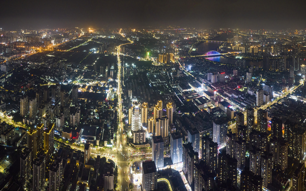 The city of Nanning is seen from above at night in Guangxi Zhuang Autonomous Region on May 20, 2023. /CFP