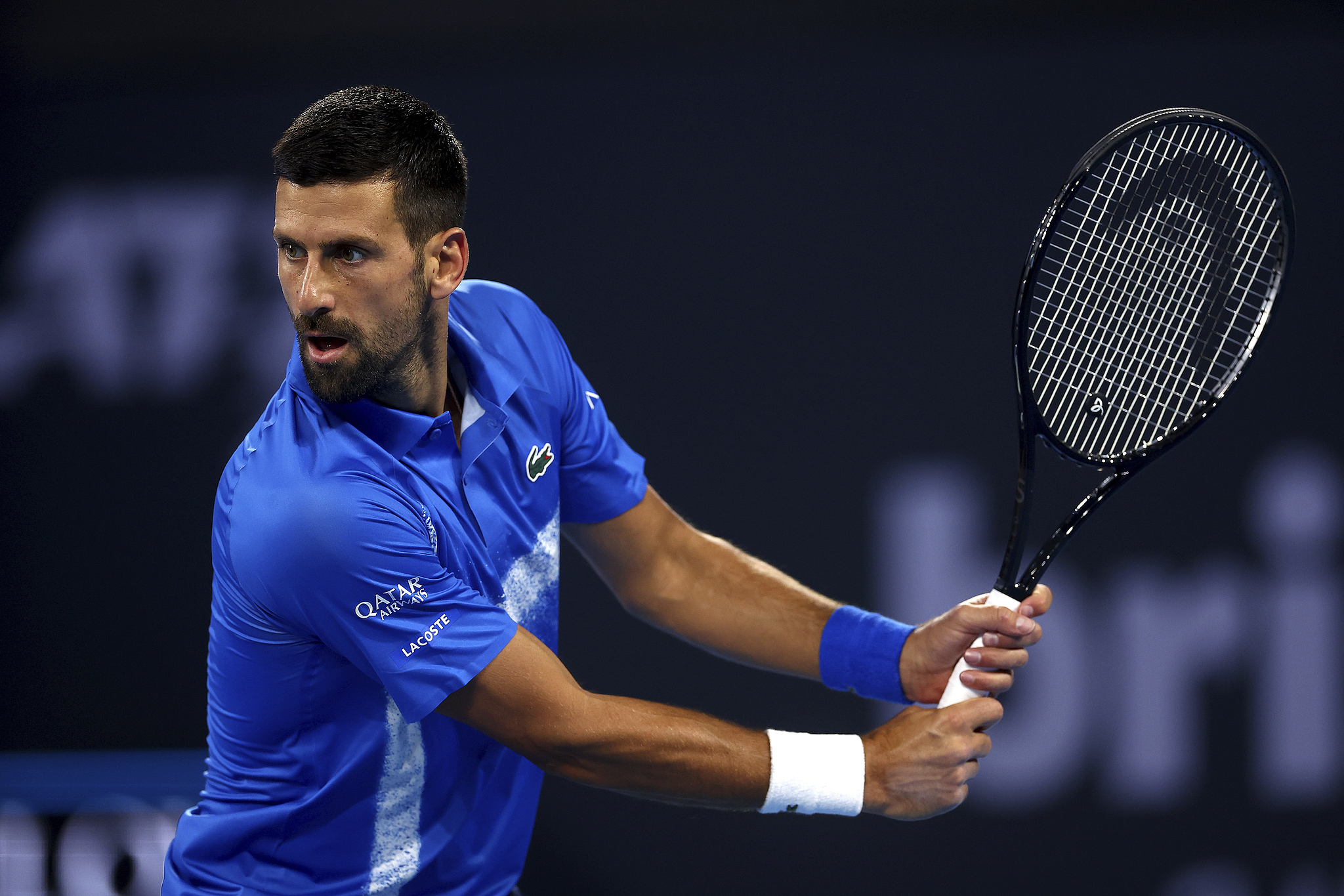 Novak Djokovic of Serbia prepares to hit a shot in the men's singles match against Gael Monfils of France at the Brisbane International in Brisbane, Australia, Janaury 2, 2025. /CFP