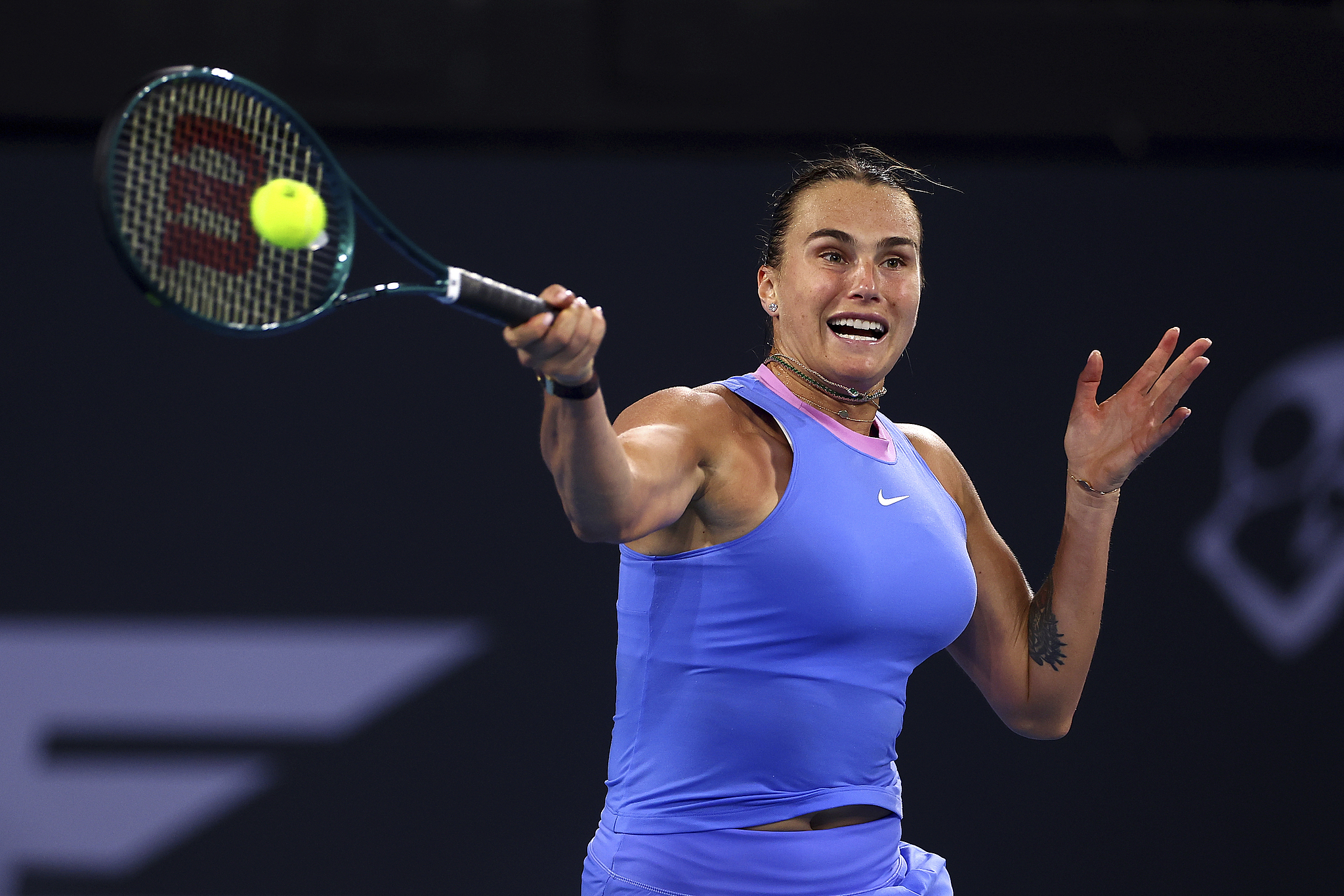 Aryna Sabalenka of Belarus hits a shot in the women's singles match against Yulia Putintseva of Kazakhstan at the Brisbane International in Brisbane, Australia, Janaury 2, 2025. /CFP