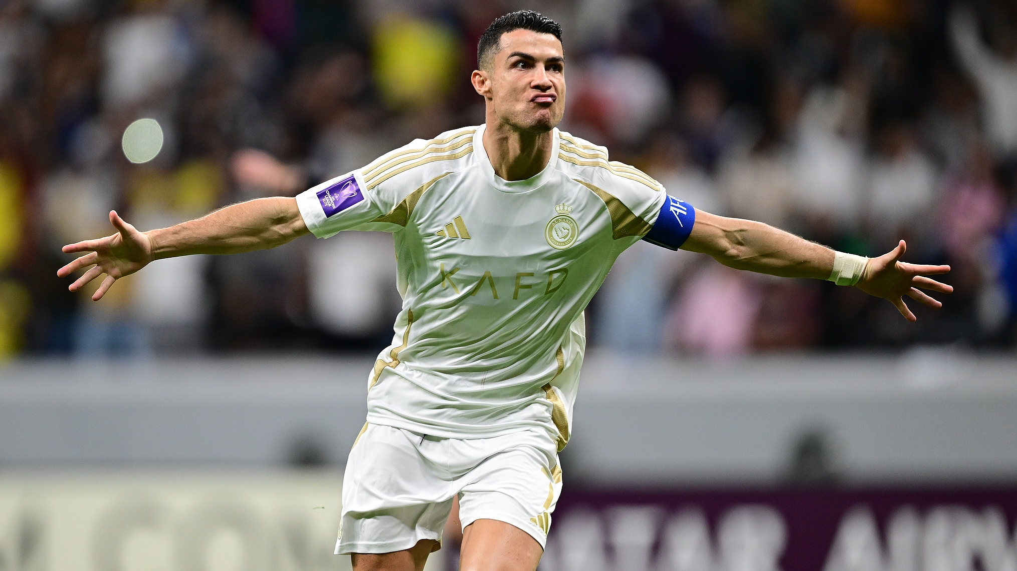 Cristiano Ronaldo of Al Nassr celebrates after scoring a goal against Al Gharafa in an Asian Champions League Elite football clash in Al Khor, Qatar, November 25, 2024. /CFP