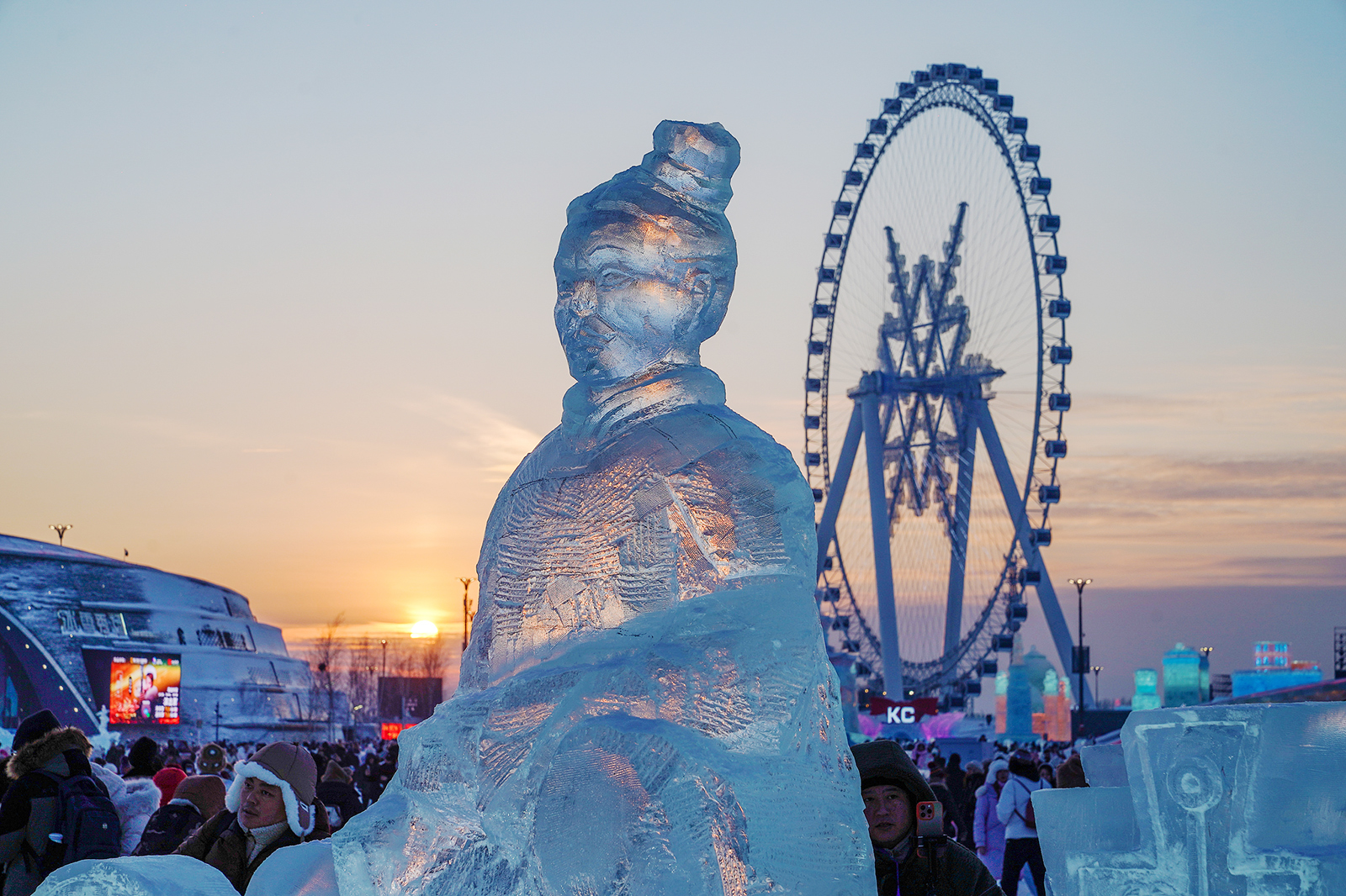 An ice sculpture of a Terracotta Warrior is seen at Harbin Ice and Snow World in Heilongjiang Province on January 4, 2025. /CFP