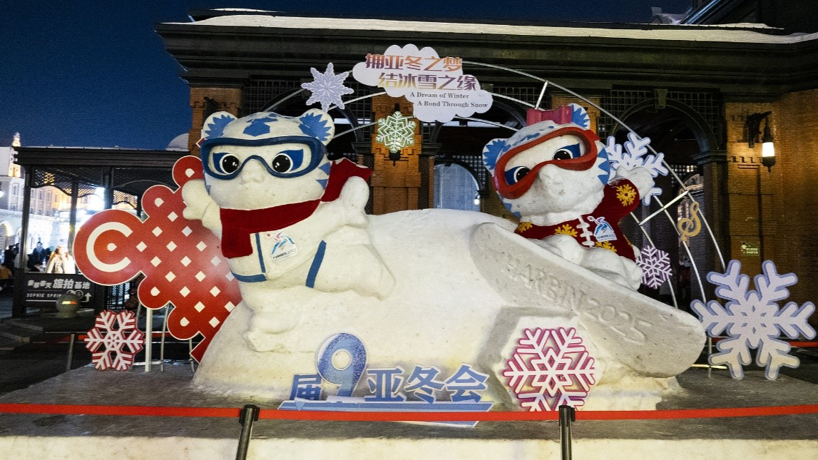 The mascots of the 9th Asian Winter Games is displayed in Harbin, Heilongjiang province, China, January 6, 2024. /CFP.