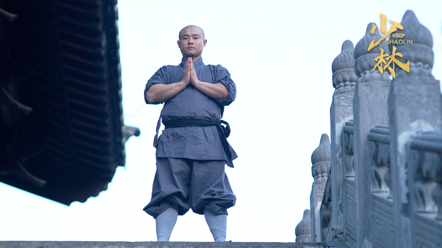 Shi Yanqian showcases the Shaolin One-Finger Zen kung fu style at the Shaolin Temple in central China's Henan Province, 2024. /CGTN