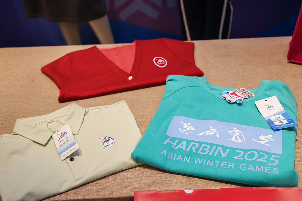 This photo taken on October 31, 2024, in Harbin, Heilongjiang Province shows a selection of shirts designed for the 2025 Asian Winter Games. /CFP