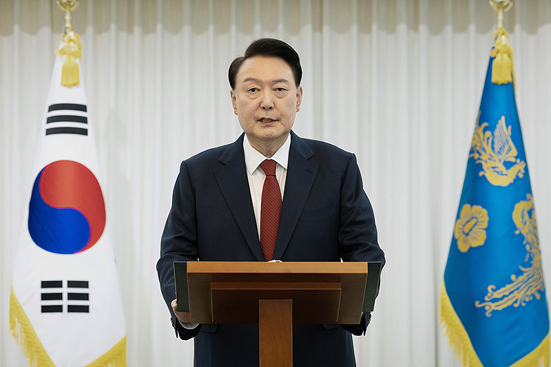 South Korean impeached President Yoon Suk-yeol speaks to the nation at the Presidential Office in Seoul, South Korea, December 14, 2024. /CFP