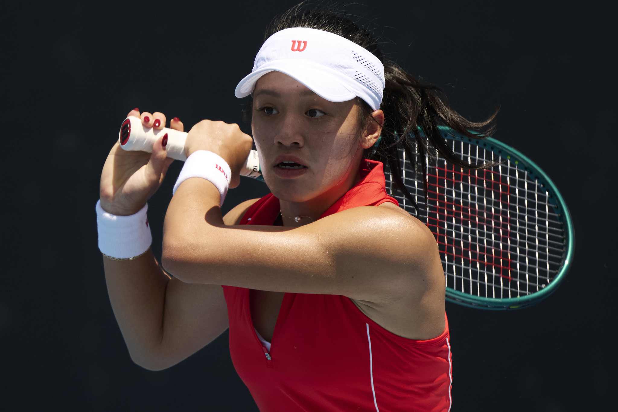 Wei Sijia of China hits a shot in the Australian Open women's singles qualifying match against Tamara Korpatsch of Germany in Melbourne, Australia, January 8, 2025. /CFP