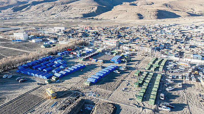 Temporary resettlement sites are seen in a village in Dingri County, China