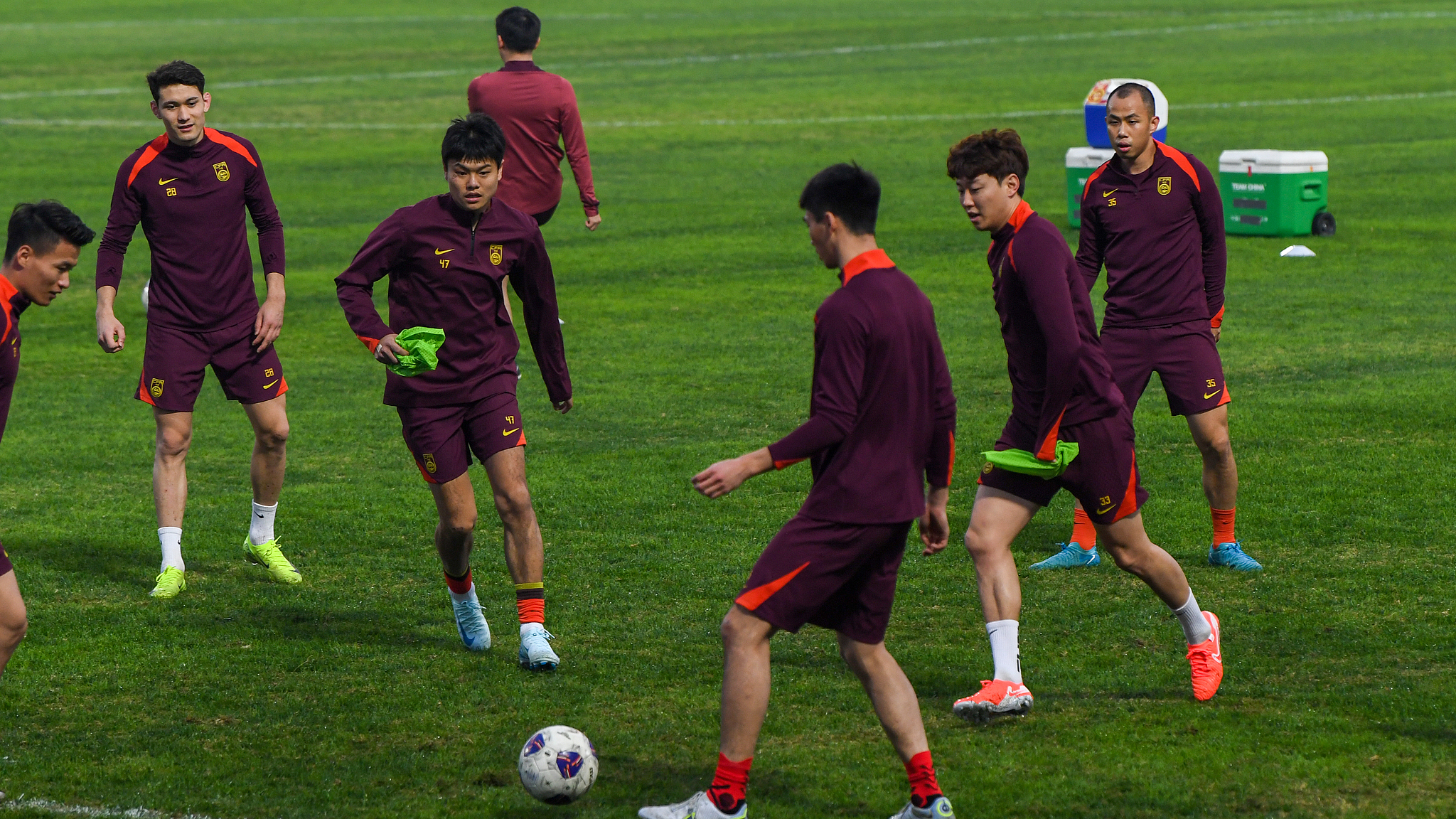 The Chinese men's football national team train in Haikou, Hainan Province, China, January 9, 2025. /CFP