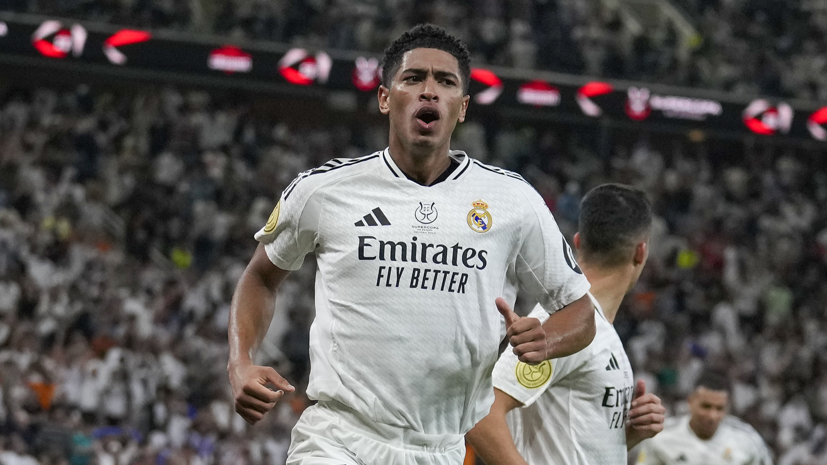 Jude Bellingham celebrates during the Spanish Super Cup semifinal match between Real Madrid and Mallorca in Jeddah, Saudi Arabia, January 9, 2025. /CFP