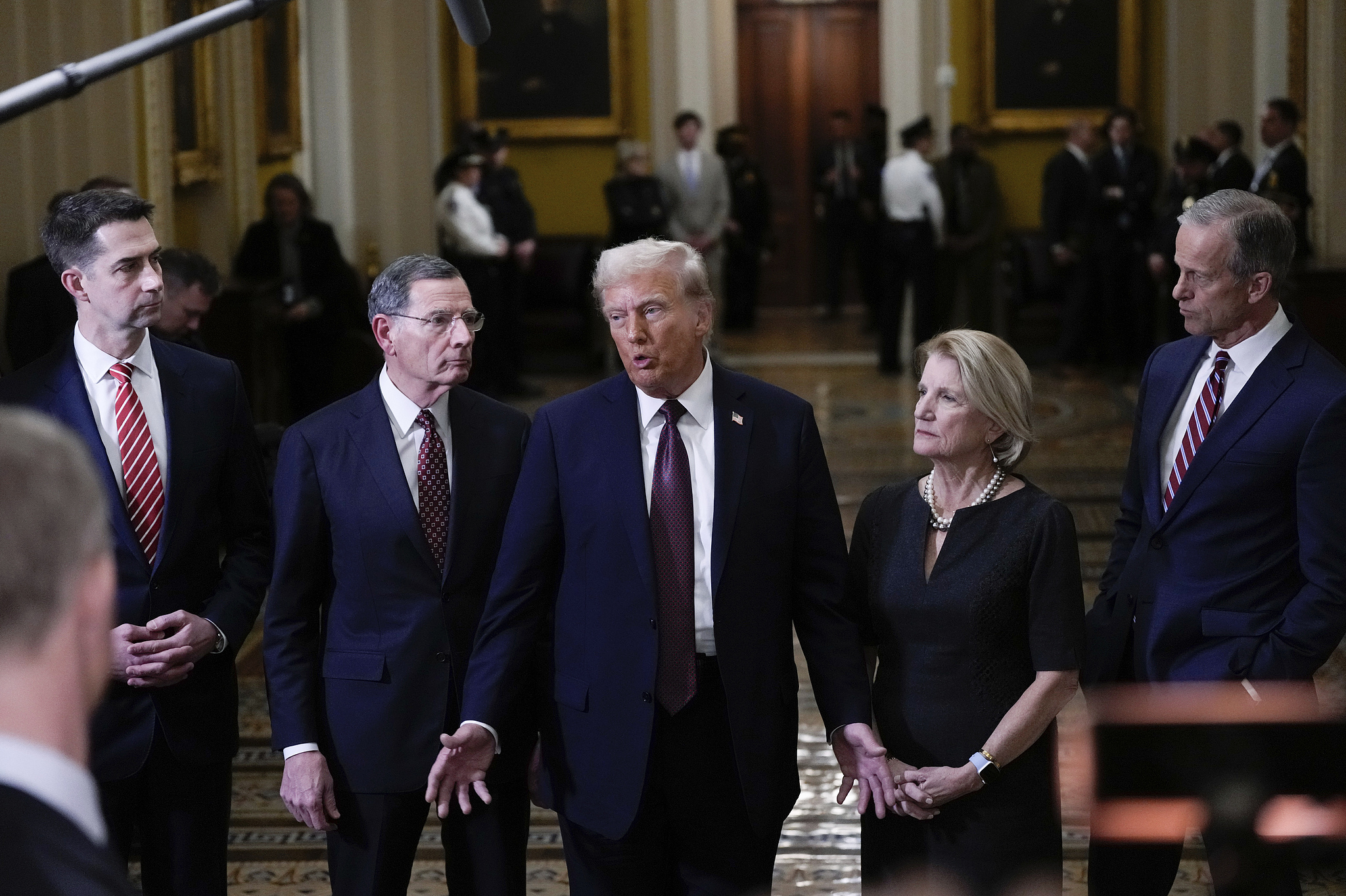 U.S. President-elect Donald Trump talks to reporters after a meeting with Republican leadership at the Capitol in Washington, DC, U.S., January 8, 2025. /CFP