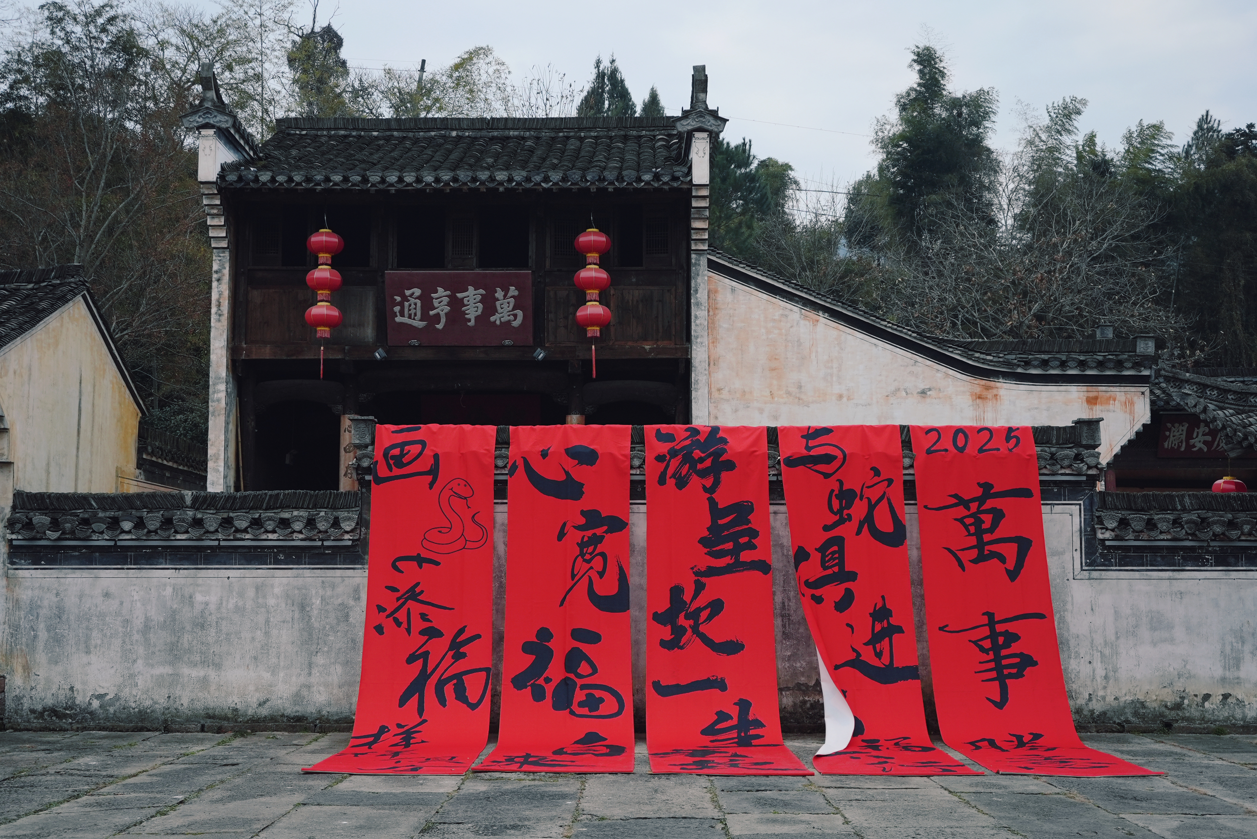 Decorative banners celebrating the coming Year of the Snake in Chengkan, December 30, 2024. /CGTN