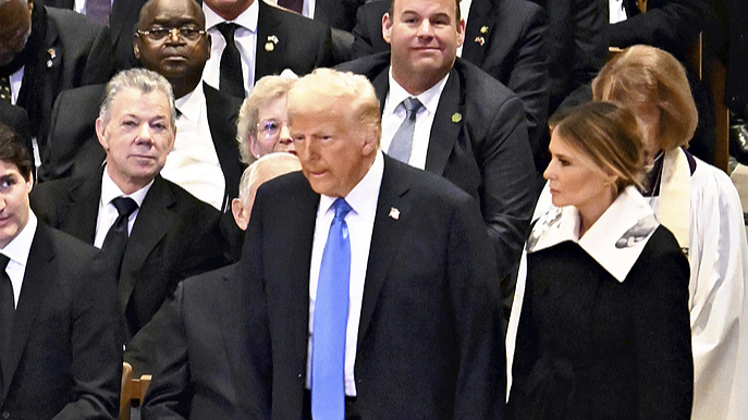 U.S. President-elect Donald Trump with his wife Melania Trump, at the State Funeral for former U.S. President Jimmy Carter at the Washington National Cathedral in Washington, D.C., January 9, 2025. /CFP