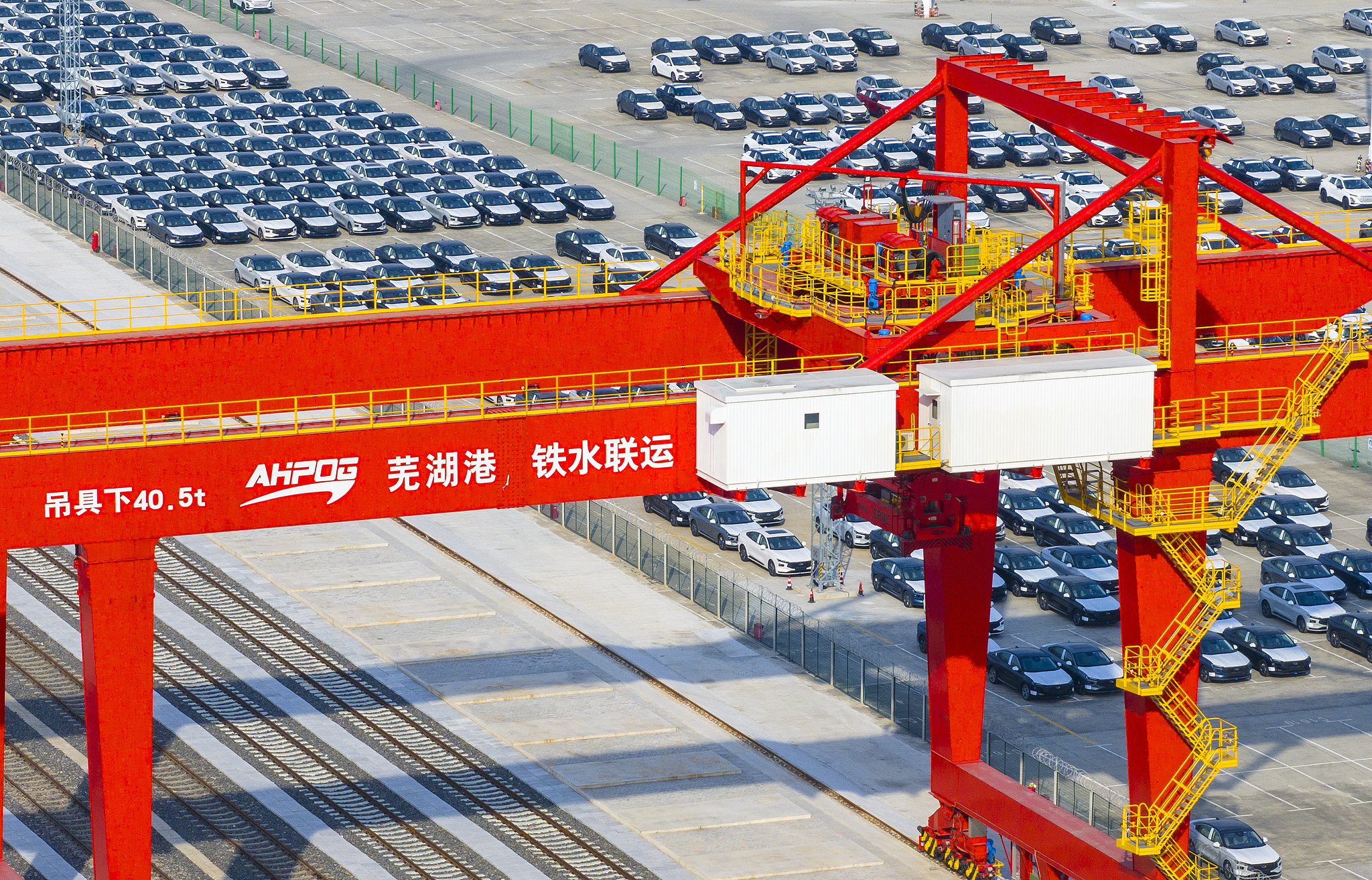 Lined cars waiting to be shipped overseas, Wuhu Port, Anhui Province, January 8, 2025. /CFP