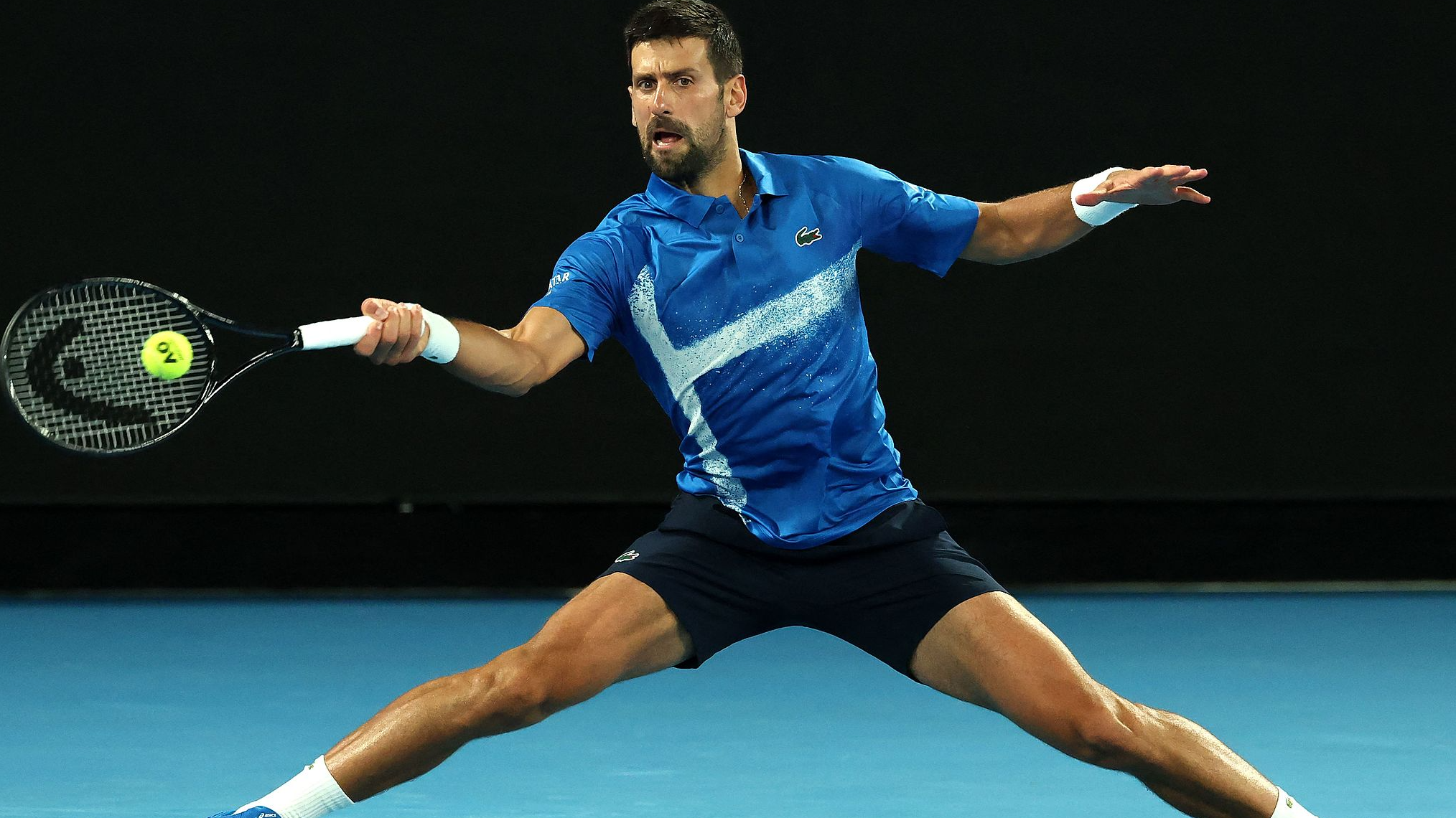 Novak Djokovic of Serbia hits a shot against the USA's Nishesh Basavareddy in their men's singles first round match on the second day of the Australian Open in Melbourne, Australia, January 13, 2025. /CFP