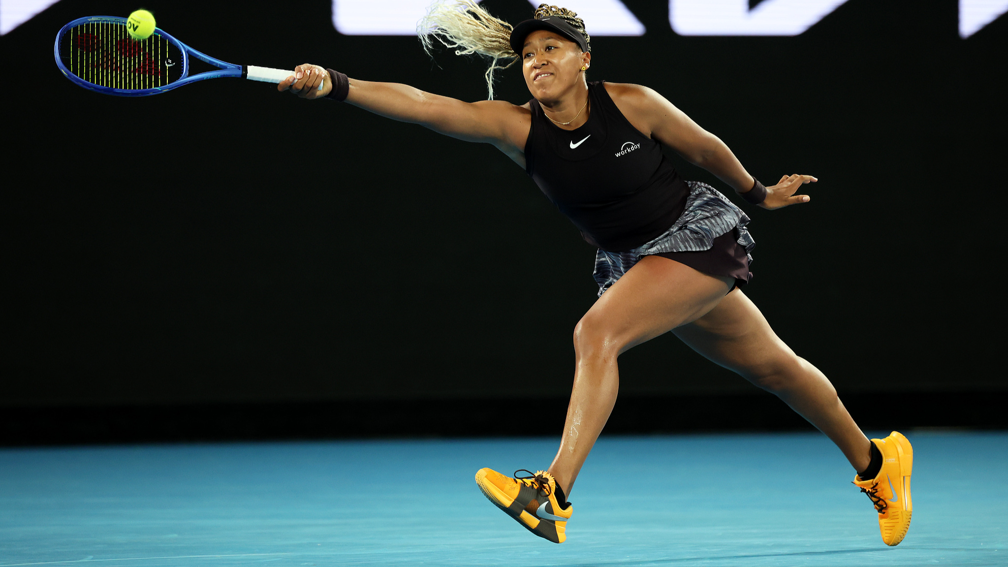 Naomi Osaka of Japan hits a shot against Caroline Garcia of France in their women's singles first round match on the second day of the Australian Open in Melbourne, Australia, January 13, 2025. /CFP