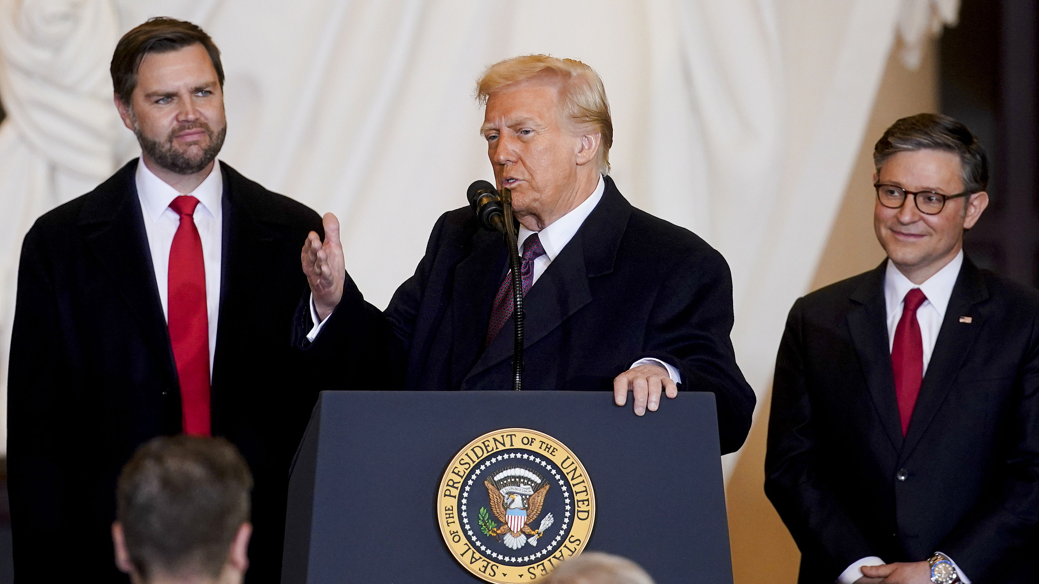 U.S. President Donald Trump speaks in Emancipation Hall after the 60th presidential inauguration at the U.S. Capitol in Washington, D.C., U.S., January 20, 2025. /CFP