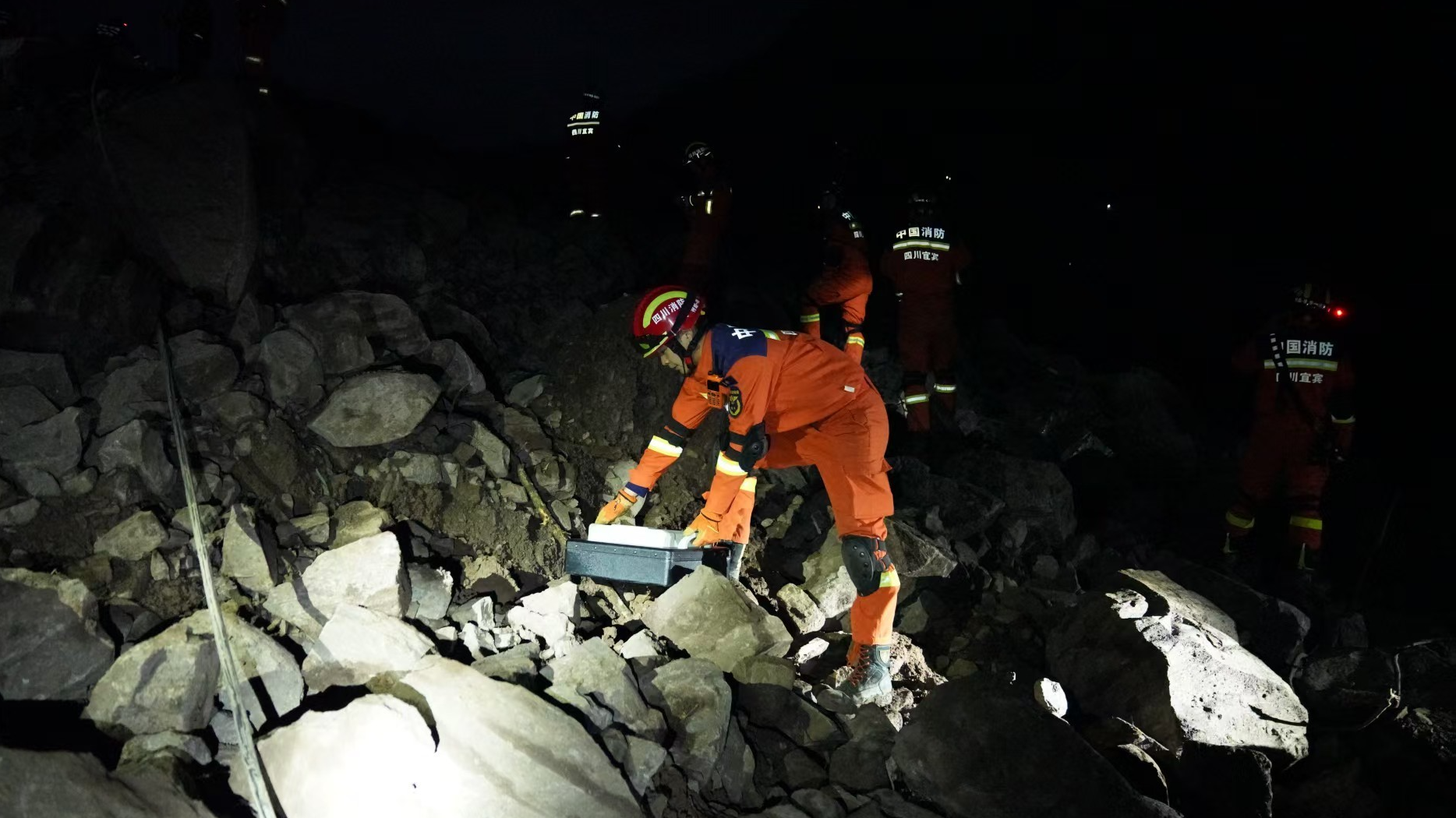 Rescue efforts are underway in Jinping Village in Junlian County, Yibin City, southwest China's Sichuan Province, February 8, 2025. /CMG