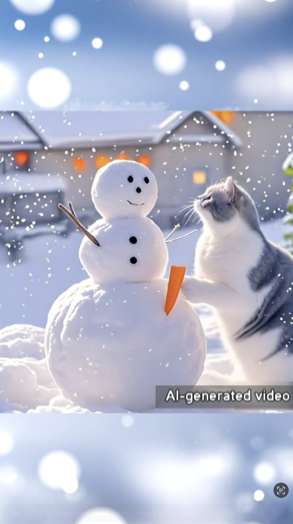 AI cat meets friend in snowy city